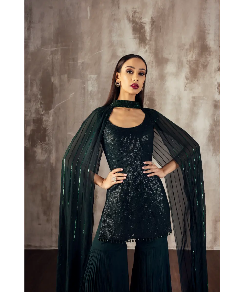 JIGAR MALI - Dark Green Sharara Set
